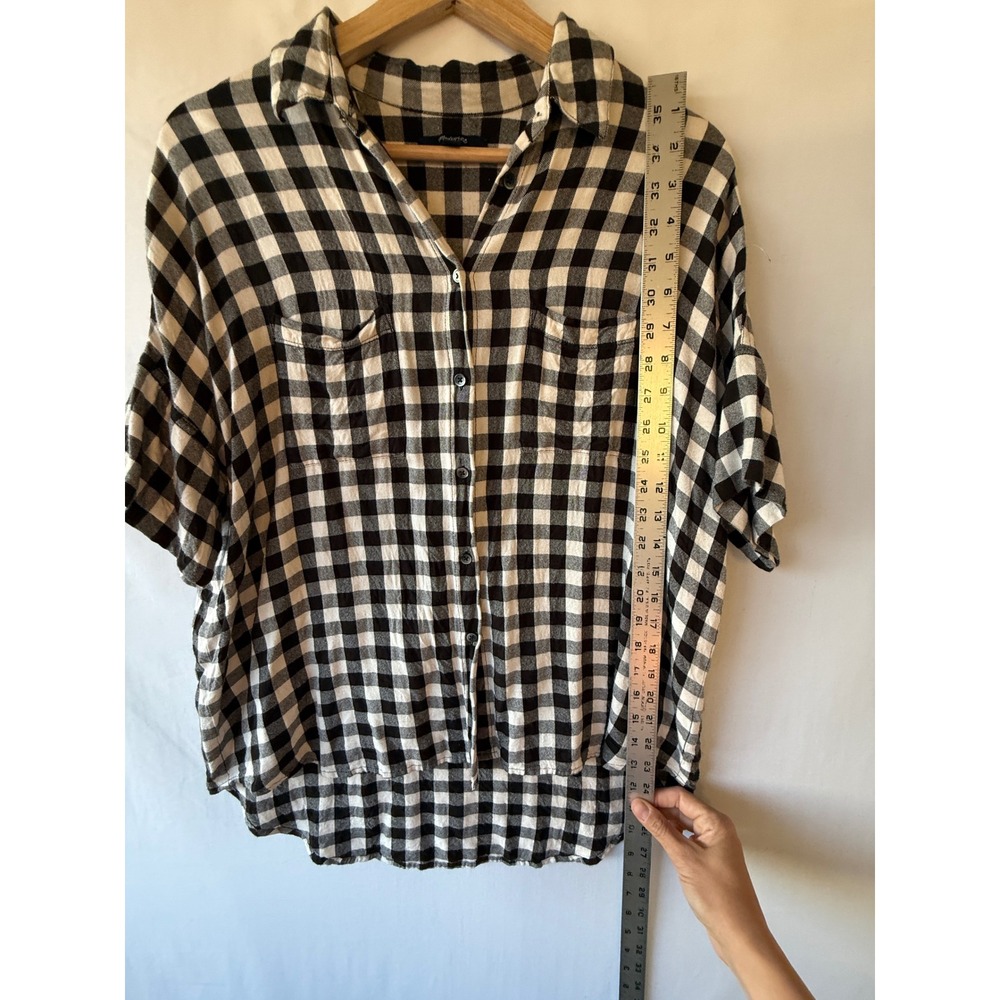 Madewell Womens Medium Black White Gingham Plaid Short Sleeve Button Down Shirt - Picture 5 of 6